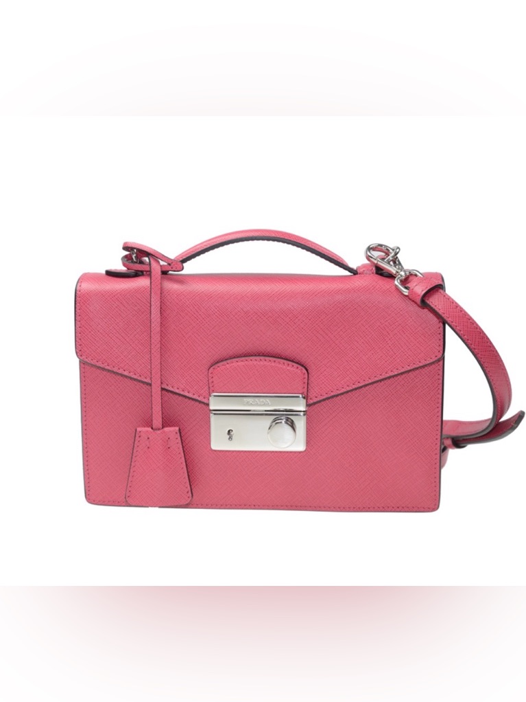 Prada Fuchsia Pink Saffiano Crossbody With Silver Lock